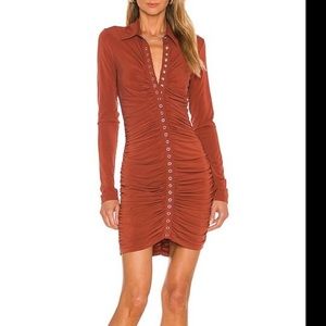 A.L.C. Larsen button front Bodycon Dress XS rust orange collar